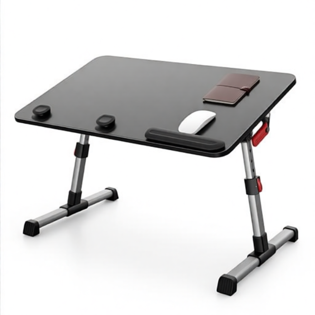 SAIJI 折りたたみベッドデスク 中サイズ 高さ・角度調節可能 40kg耐荷重 ブラック MDF・アルミ合金製 PCラップデスク