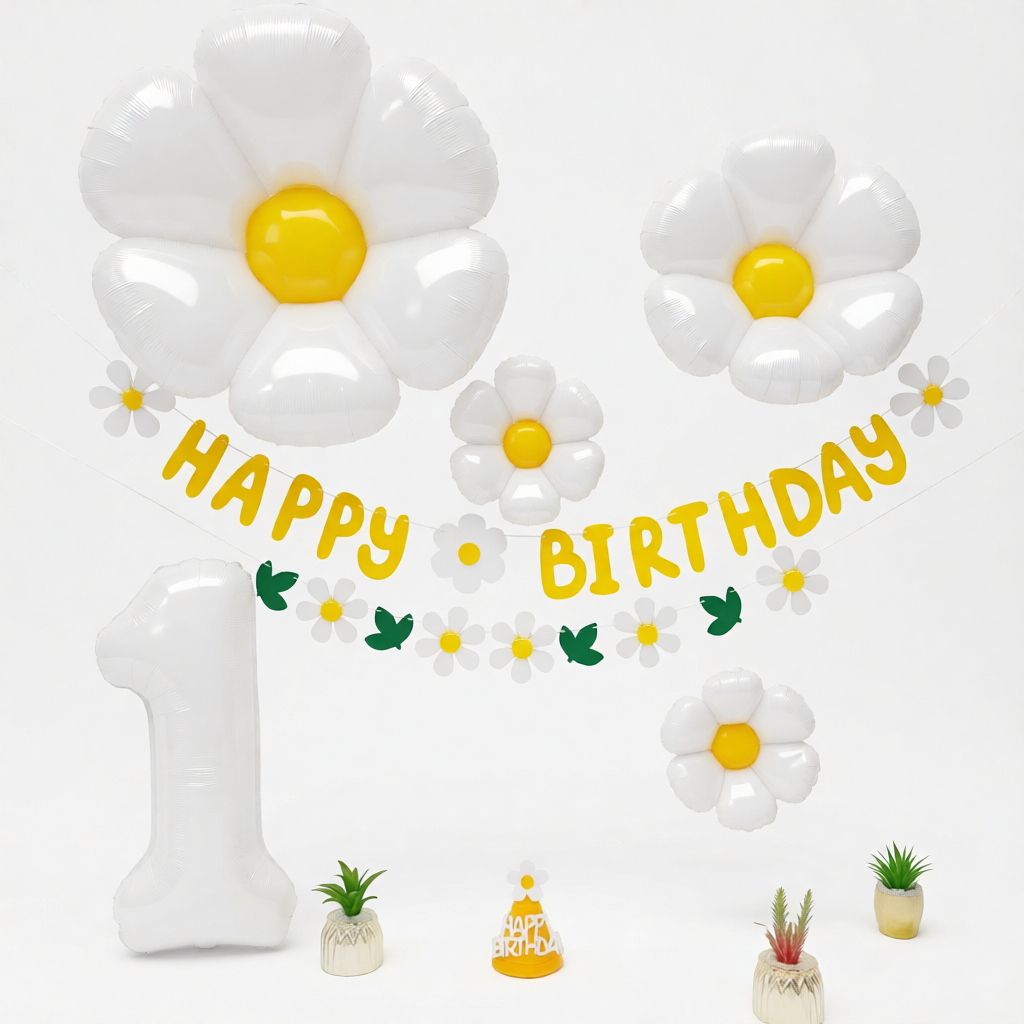 1歳 誕生日 バルーンフラワーセット アルミホイル製 女の子 飾り付け
