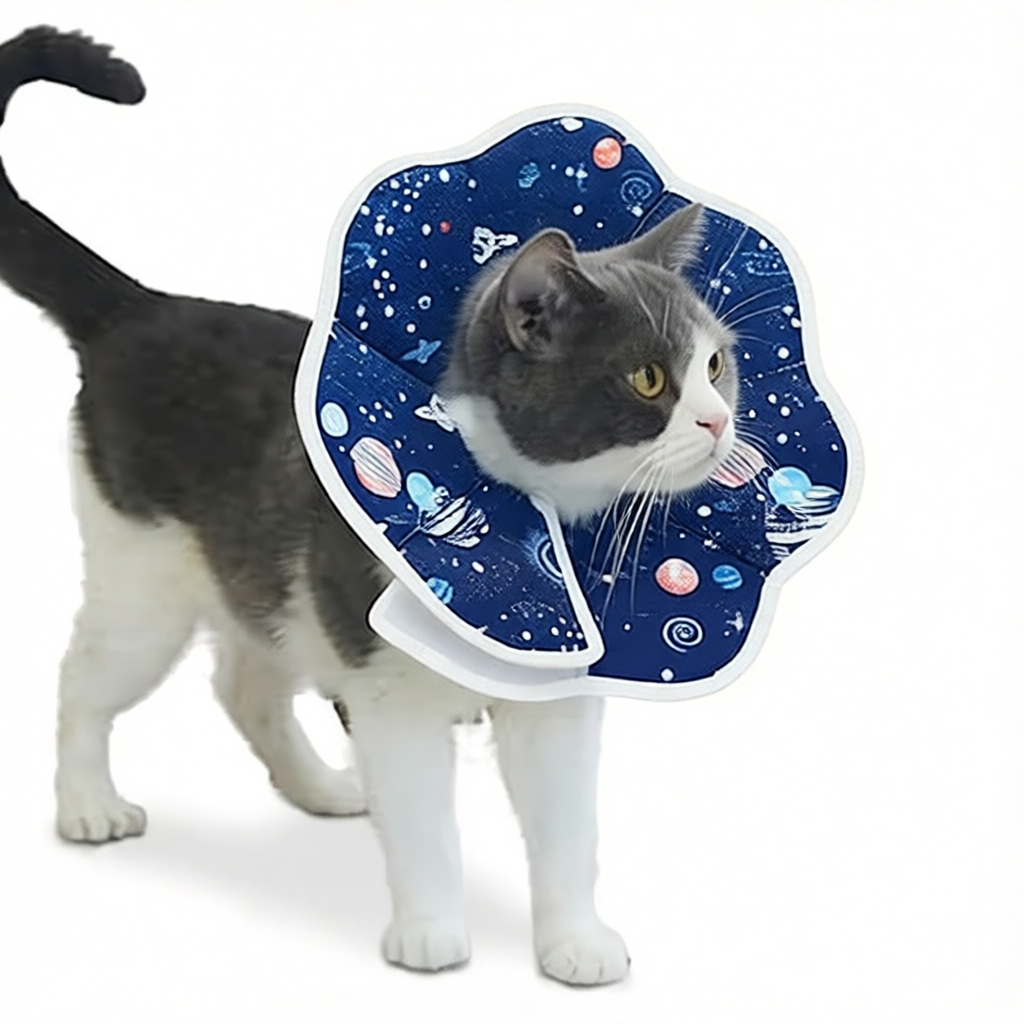 WISSUA エリザベスカラー Lサイズ 宇宙柄 犬猫用 軽量 通気性 術後ケア 傷舐め防止 洗濯可能