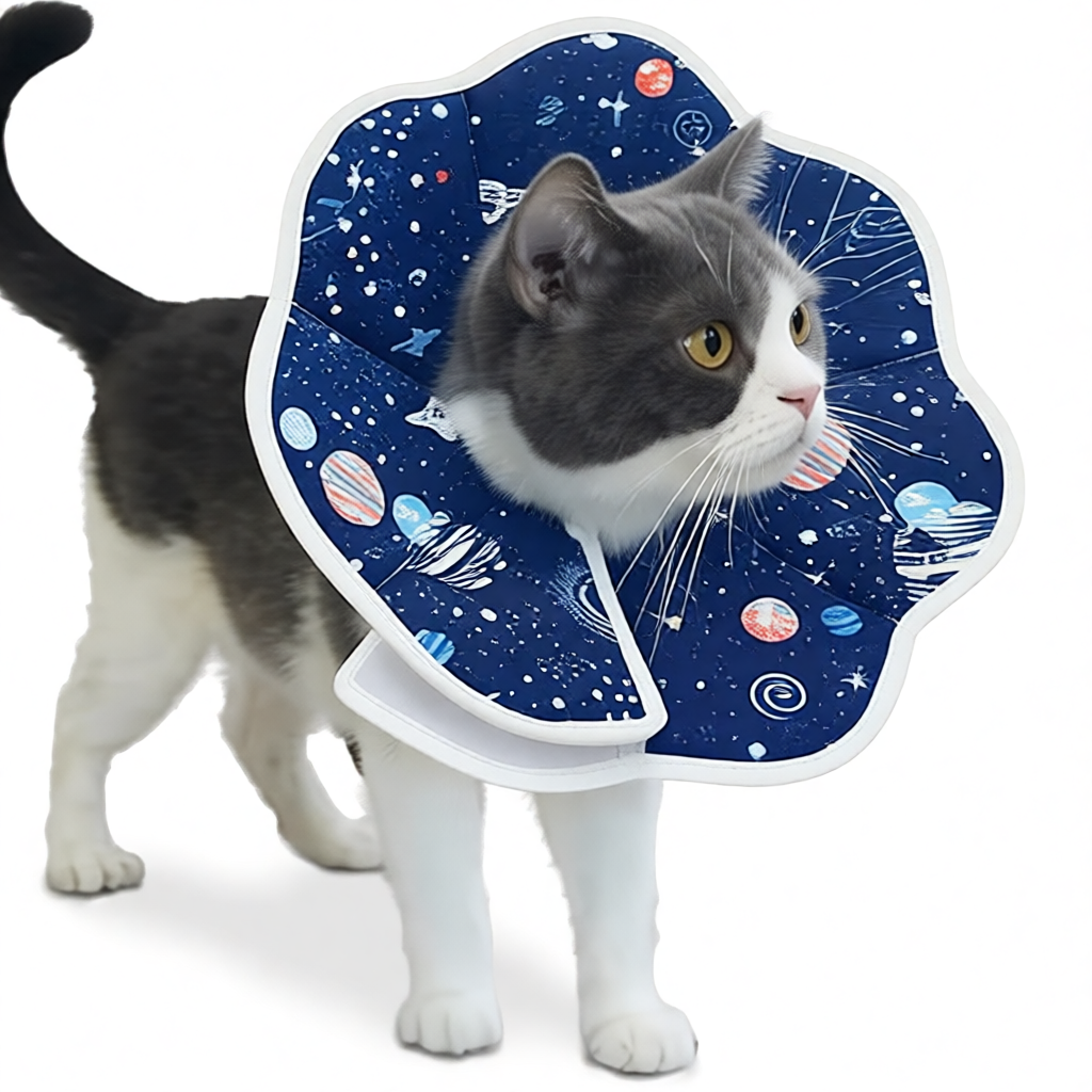 WISSUA エリザベスカラー Lサイズ 宇宙柄 犬猫用 軽量 通気性 術後ケア 傷舐め防止 洗濯可能