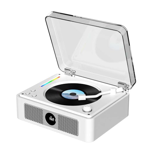 THINKYA 充電式CDプレーヤー Bluetooth対応 ステレオスピーカー内蔵 卓上型 白色