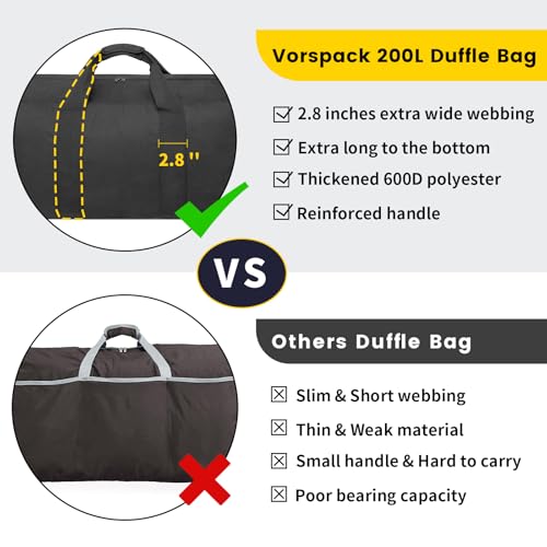 Vorspack 大 ダッフルバッグ 旅行用 収納力抜群 ブラック
