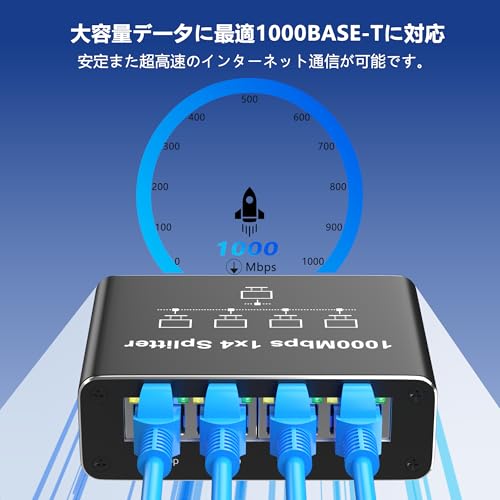 1入力4出力 スイッチングハブ 有線LAN分配器 ケーブル付 5ポート RJ45 1000Mbps対応 PC/PS5/PS4/Switch接続用