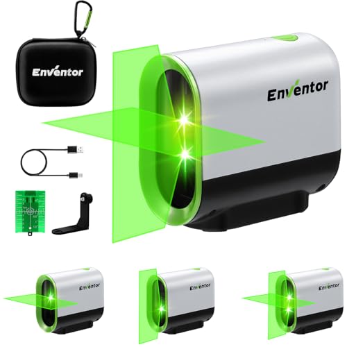 ENVENTOR 緑色レーザー墨出し器 2200mAh USB充電 360°回転マグネット 自動補正・手動切替 水平・垂直・十字線 IP54防塵防水