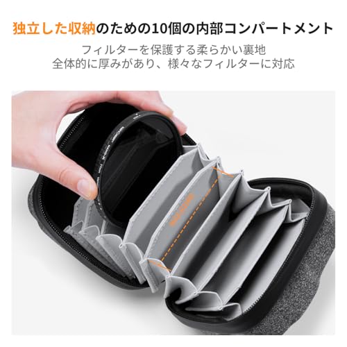 K&F Concept 円形フィルター収納ケース 対応 10枚収納 防水防塵 カメラアクセサリー
