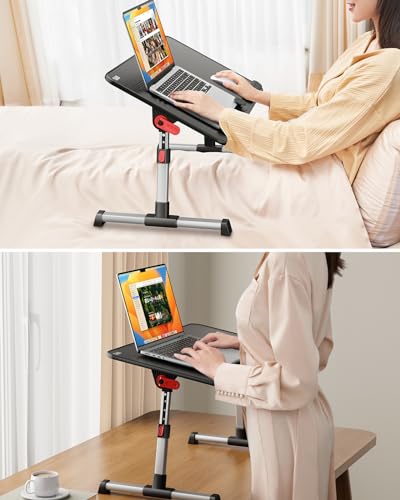SAIJI 折りたたみベッドデスク 大型 高さ・角度調節可能 40kg耐荷重 ブラック アルミ合金フレーム MDF天板