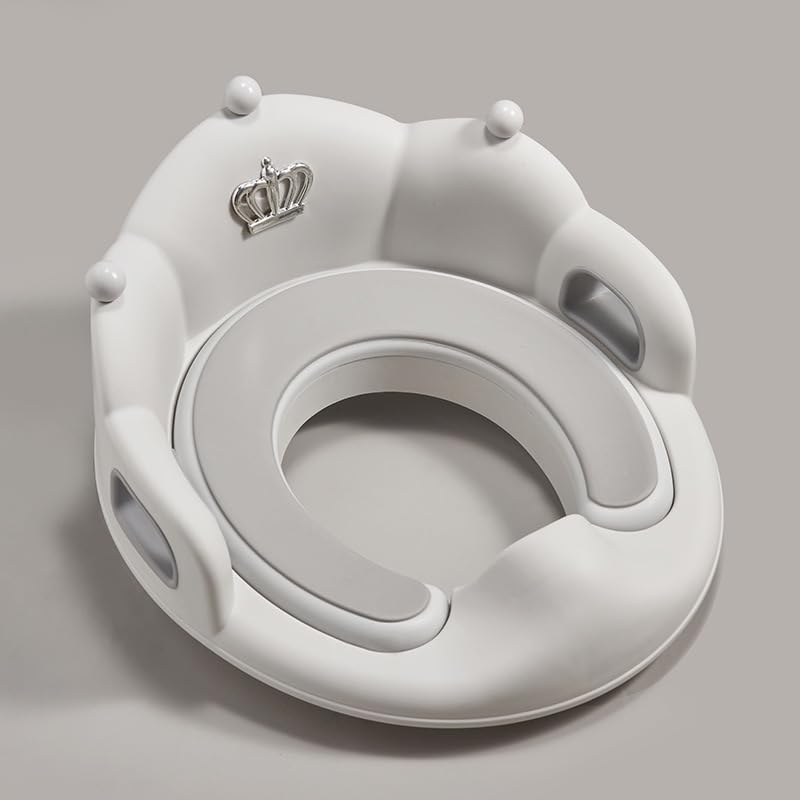 グレー 子供用補助便座 トイレトレーニング用 ハンドル付き PP+PVC素材 飛び散り防止 滑り止め設計