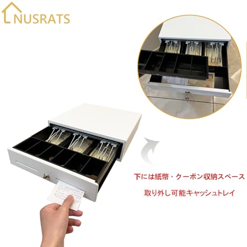 NUSRATS 手動式キャッシュドロアー レジスター 3札6硬貨収納 ワンプッシュオープン 白