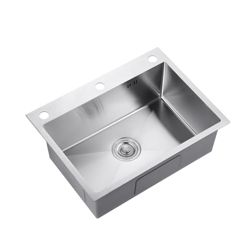 650x450mm ステンレス製 大型キッチンシンク 水切りラック付き 家庭用 流し台 単一水槽 蛇口別売