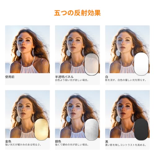 K&F CONCEPT 撮影用レフ板 楕円型 5面切替 折り畳み式 ポートレート・商品撮影対応