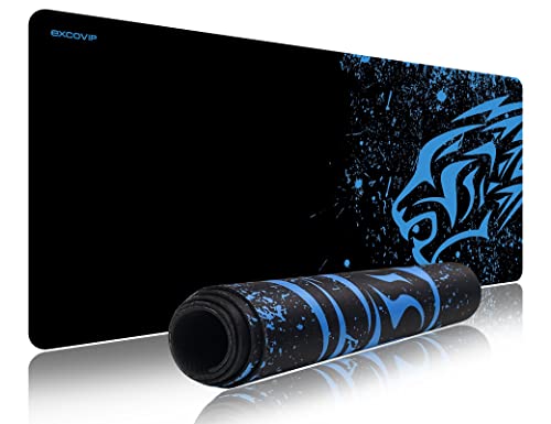 EXCO 700x300mm ゲーミングマウスパッド 青色 滑り止め底面 洗える 大型デスクマット
