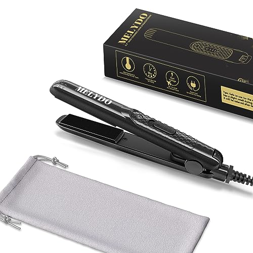 MELYDO 18cm ミニヘアアイロン 2way ストレート/カール兼用 175g超軽量 210℃急速加熱 セラミックプレート 海外対応100V-240V PSE認証 収納袋付き ブラック