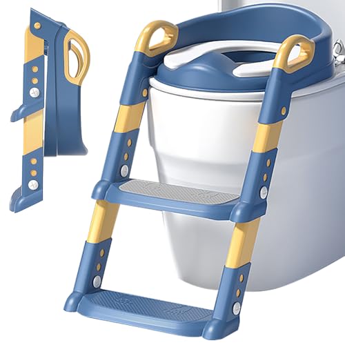 子供用トイレトレーニング補助便座 6段階 調節 折りたたみ式 滑り止め底 軽量設計 ブルー