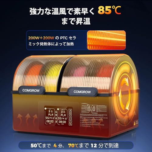Comgrow SH03 フィラメント乾燥機 4スプール対応 独立加熱 最大85℃ 3Dプリンター用
