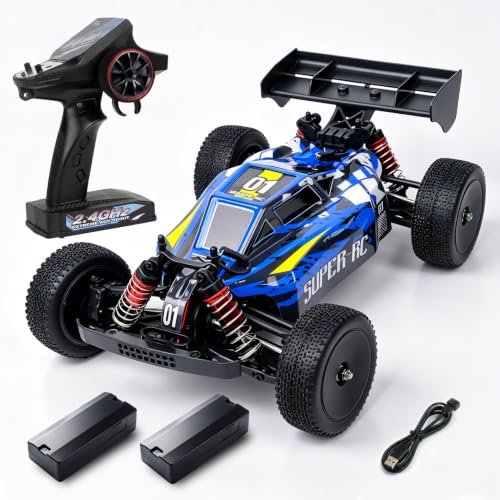 1:14スケール 四輪駆動 オフロードRCカー 高速走行対応 前後独立サスペンション 7色LED搭載 ダブルボディ仕様(レッド+ブルー)