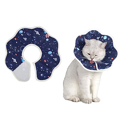 Mサイズ WISSUA エリザベスカラー 宇宙柄 猫・小型犬用 軽量 通気性 傷舐め防止 術後ケア 洗濯可能