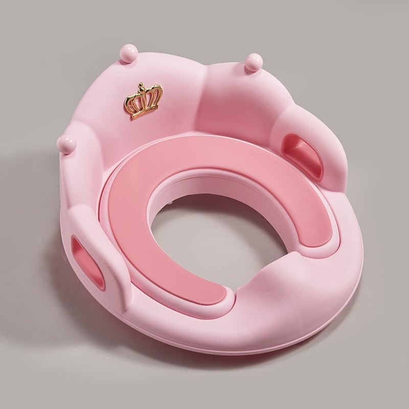 ピンク 子供用補助便座 トイレトレーニング用 ハンドル付き 飛び散り防止設計 PP+PVC素材 滑り止め底面