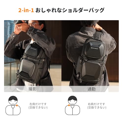 K&F Concept カメラスリングバッグ 2気室 一眼レフ対応 撥水加工 軽量 旅行・アウトドア用 ブラックグレー