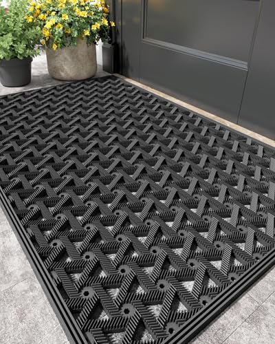 61x91cm TPE素材 玄関用マット 泥落とし機能 業務・家庭兼用 滑り止め ブラック