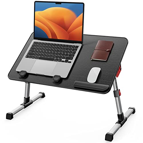 SAIJI 折りたたみベッドデスク 大型 高さ・角度調節可能 40kg耐荷重 ブラック アルミ合金フレーム MDF天板