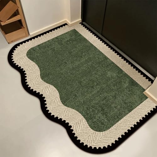 80x100cm 玄関マット 緑 北欧風 フルマンベルベット 吸水・防塵 滑り止め付き 洗える 室内屋外兼用