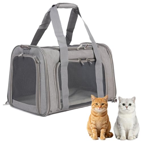 耐荷重9KG 折りたたみ式 ペットキャリーバッグ 中大型猫・小型犬対応 通気性Dacron素材 飛び出し防止 傷防止 洗えるマット付き 軽量 灰色