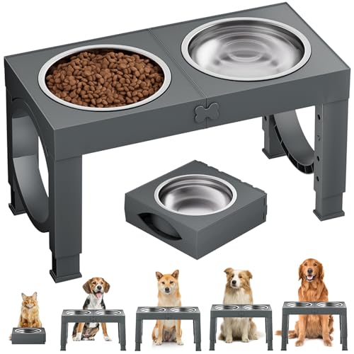 Aystkniet 犬用 食器台 調節 4段階 ボウル 2個付き 中型犬 犬 対応 滑り止め 折りたたみ式
