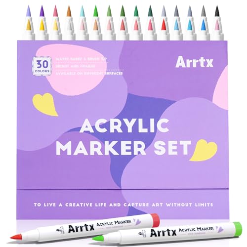 Arrtx アクリルマーカー 30色 ブラシペン 多素材対応 DIY創作
