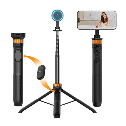 K&F CONCEPT 磁石式 自撮り棒 三脚 7段階伸縮 360°+270°角度調節 ワイヤレスリモコン付き iPhone対応 MS19