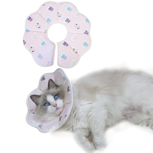 Sサイズ WISSUA 猫用エリザベスカラー ピンク 綿混紡スポンジ 軽量 通気性 術後ケア 傷舐め防止 小型犬対応 洗濯可能