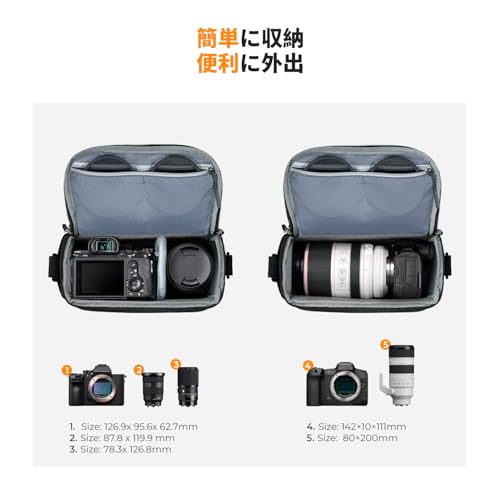K&F Concept 一眼レフカメラ用ショルダーバッグ 仕切り付き 撥水加工 旅行・アウトドア対応 ブラック