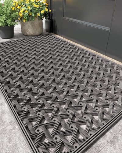 61x91cm 玄関用マット 泥落とし機能 TPE素材 屋外・業務用 滑り止め グレー