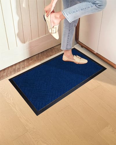 CORFEEL 玄関マット 泥落とし 滑り止め 屋内屋外兼用 ブルー
