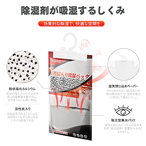 Vacplus 活性炭除湿パック 10個入り 吊り下げ式 防カビ・消臭・乾燥剤 クローゼット・下駄箱・部屋用