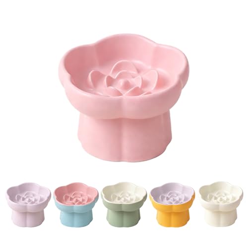 Perky Tail 陶器製 15度傾斜 脚付ボウル 早食い防止 小型犬猫用 ピンク