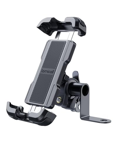 Lamicall ミラーマウント式 バイク用スマホホルダー 片手操作 360度回転 振動吸収 原付・オートバイ対応 iPhone17/16/15/14/13/12/11/8 Plus Pro Max 対応