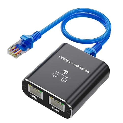 1入力2出力 LANハブ 有線分配器 Cat6ケーブル付 1000Mbps対応 家庭・オフィス向けネットワーク拡張
