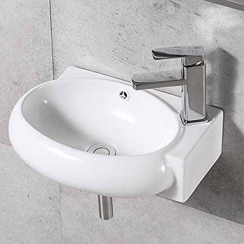 陶器製 壁掛け式 小型手洗い器 右側排水 高級排水セット付き 陶磁器 洗面ボール 省スペース トイレ用