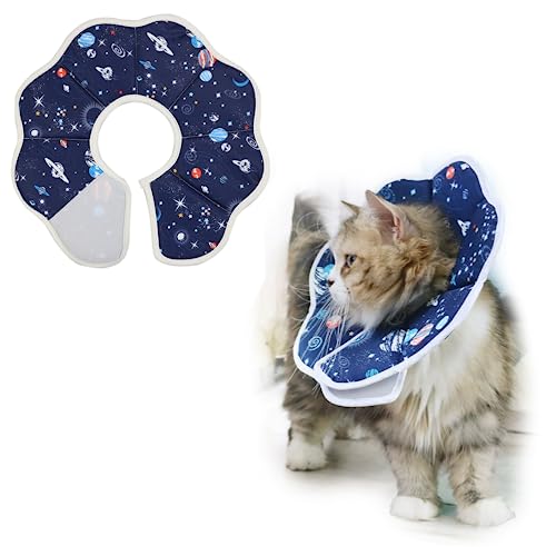 Sサイズ WISSUA 宇宙柄 エリザベスカラー 猫・小型犬用 軽量 通気性 軟骨素材 術後ケア 傷舐め防止 洗濯可能