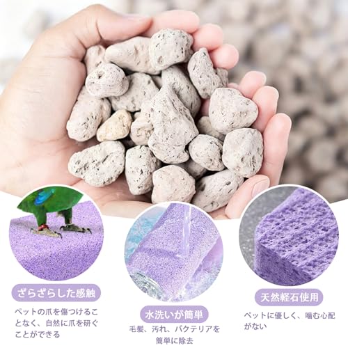 rloao 天然軽石爪とぎ 2個セット 小動物・小鳥用 止まり木 研磨 歯研ぎ 紫色