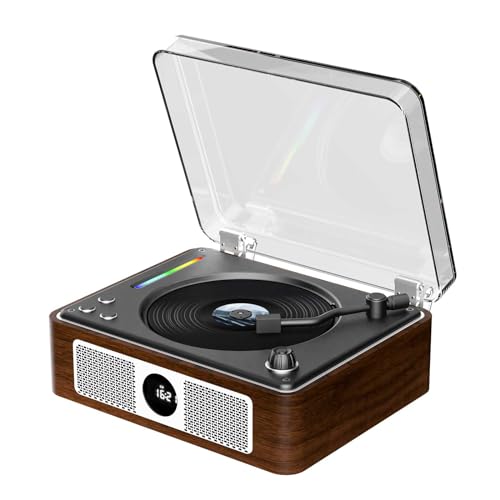 THINKYA レトロデザインCDプレーヤー Bluetooth送受信 茶色 充電式 スピーカー内蔵 USB/光ケーブル対応
