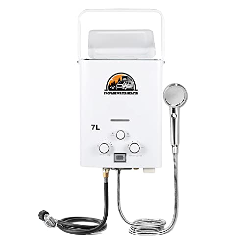 Hapyvergo 携帯用LPガス給湯器 7L タンクレス 1.85GPM 過熱保護・オートストップ機能付き 白