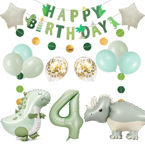 恐竜テーマ 誕生日バルーン＆ガーランドセット アルミ箔製 4歳男の子女の子用 写真撮影用装飾