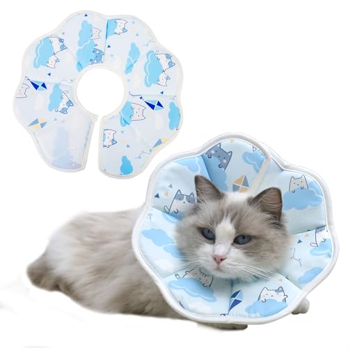 WISSUA エリザベスカラー Mサイズ 青雲 猫・小型犬用 軟骨素材 通気性 術後ケア 傷舐め防止 洗濯可能