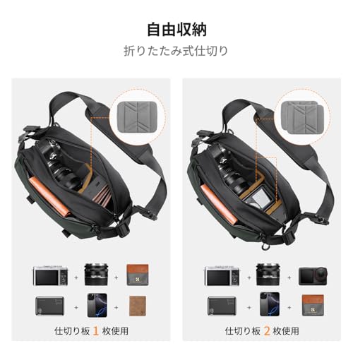K&F Concept カメラショルダーバッグ 一眼レフ収納 仕切り調節 撥水加工 旅行・アウトドア用 グリーン