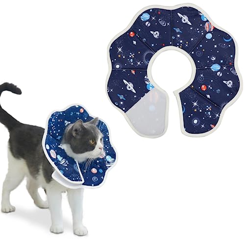 WISSUA エリザベスカラー Lサイズ 宇宙柄 犬猫用 軽量 通気性 術後ケア 傷舐め防止 洗濯可能