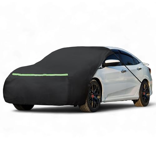 Mサイズ(300cm) X AUTOHAUX 車用ボンネットカバー 210Dポリエステル 裏起毛 UVカット 防水 防塵 耐傷 雹対策 蛍光反射テープ付き 収納袋付 ブラック