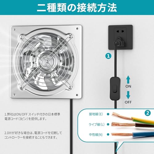 Okryain 業務用換気扇 ダクトファン 大風量 逆流防止 金属製 銀色