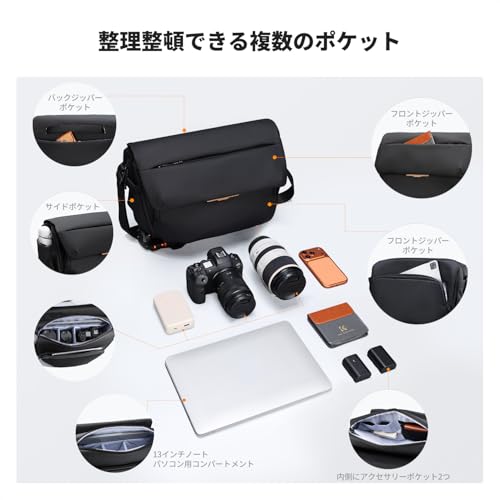 K&F CONCEPT 一眼レフカメラ用ショルダーバッグ 大 仕切り調節可能 撥水加工 旅行・アウトドア対応