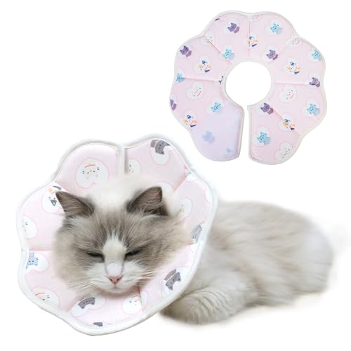 Mサイズ WISSUA 猫・小型犬用 エリザベスカラー ピンク 綿混紡スポンジ 軽量 通気性 術後ケア 舐め防止